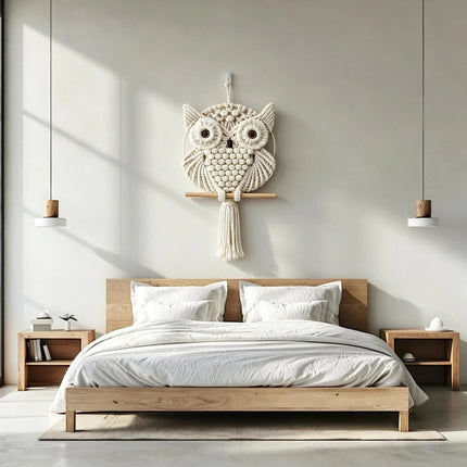 OWL Macrame Wall Hanging – Handwoven Cotton Rope