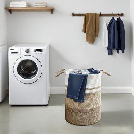 ULIECHIL 56L Large Woven Cotton Rope Laundry Basket