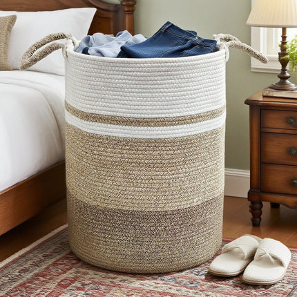 ULIECHIL 56L Large Woven Cotton Rope Laundry Basket