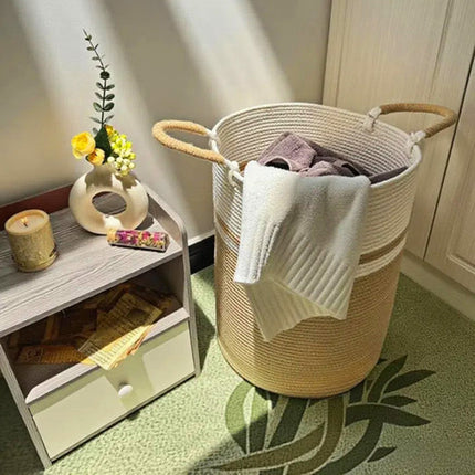 ULIECHIL 56L Large Woven Cotton Rope Laundry Basket