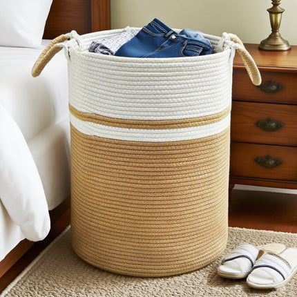 ULIECHIL 56L Large Woven Cotton Rope Laundry Basket