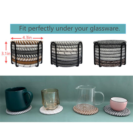 ULIECHIL Minimalist Cotton Drink Coasters (Set of 8 + Holder)